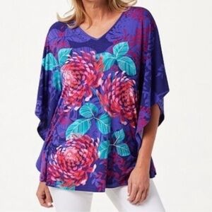 Quacker Factory Chrysanthemum Floral Caftan Top